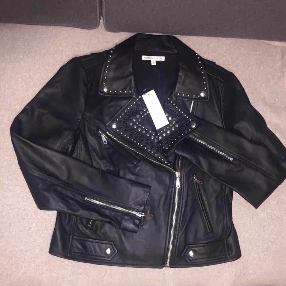 Rebecca Minkoff Black Leather Jacket with Stud Accents